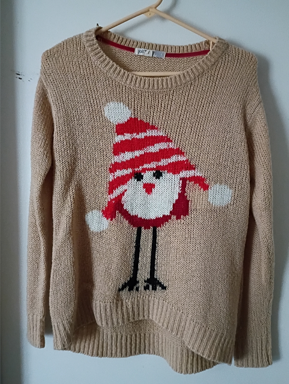 Joie Beige Knit Sweater with Red & White Bird Motif